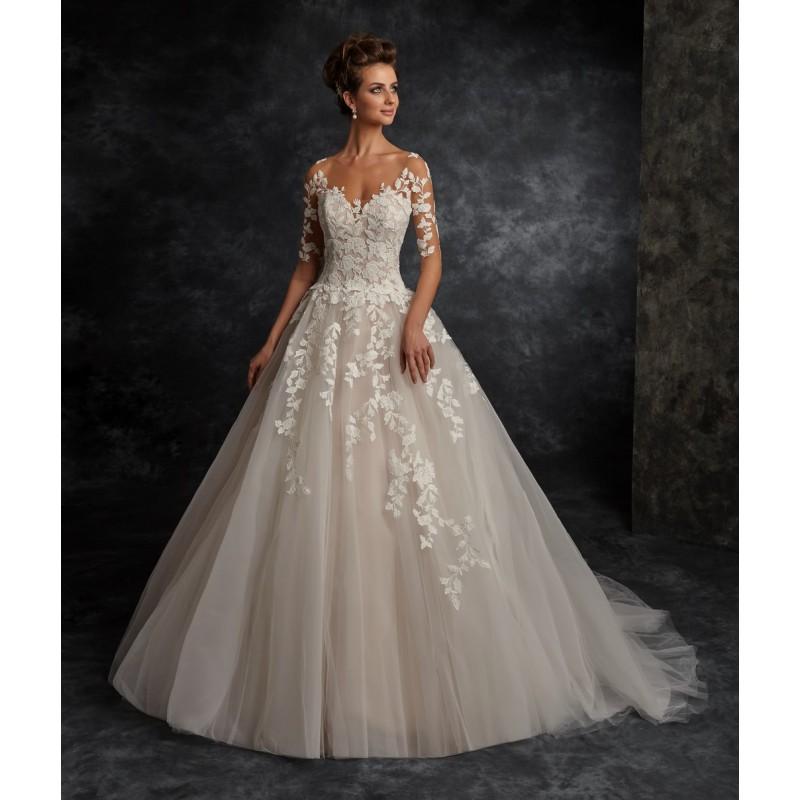 Mariage - Ira Koval 2017 615 Chapel Train Embroidery Spring Ball Gown Hall Illusion Champagne Lace 1/2 Sleeves Sweet Wedding Gown - Brand Wedding Store Online