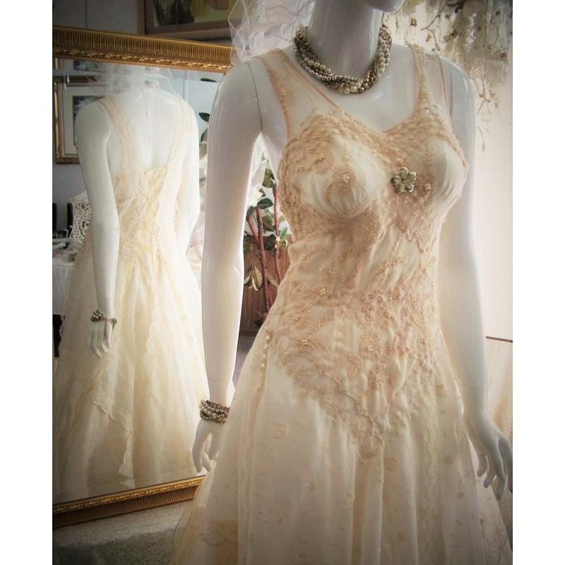 Wedding - Size 4 - 8. Ivory cream tea stained shabby chic romantic edwardian victorian regency unique wedding dress - Hand-made Beautiful Dresses