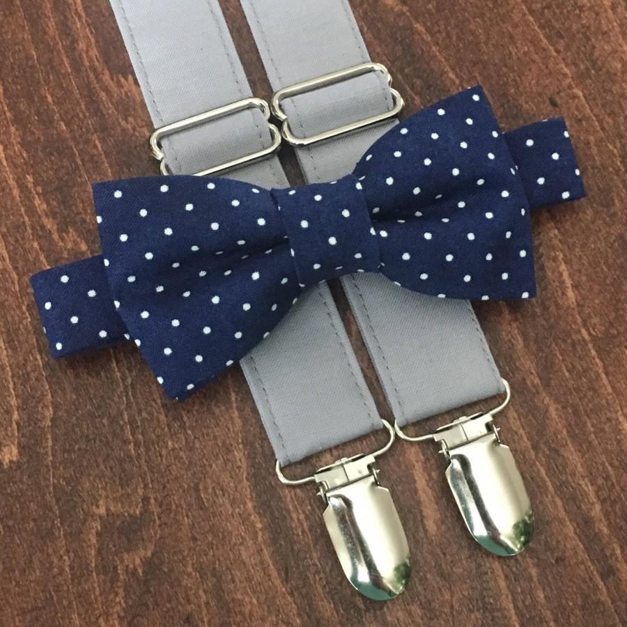 Wedding - Navy & Gray Bow Tie and Suspender Set for men, boys, toddlers, and babies. Sent 1-3 business days after you order