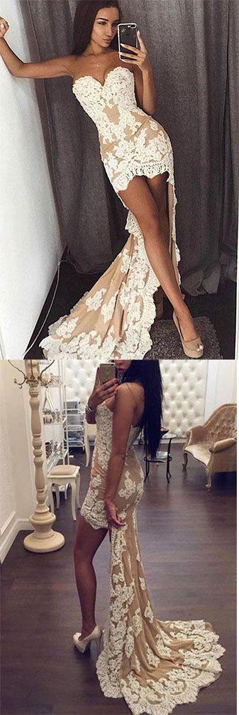 Свадьба - High Low Evening Dress Party Gown,Sexy Lace Sweetheart Mermaid Prom Dresses,Formal Gown OK610