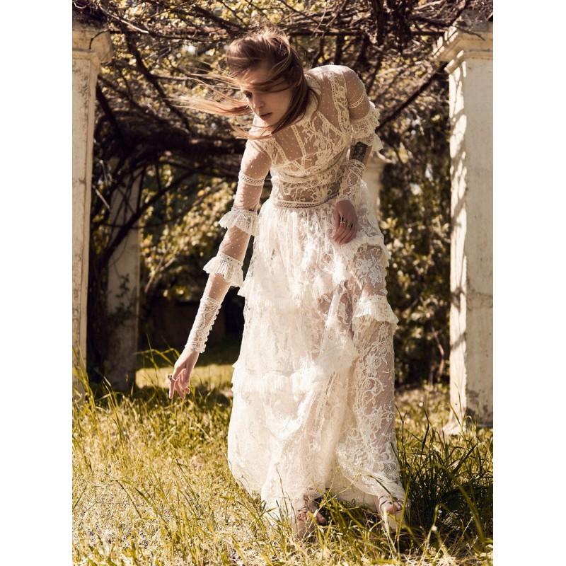 Mariage - Christos Costarellos Spring/Summer 2018 BR18 32 High Neck Appliques Aline Lace Ivory Sweep Train Long Sleeves Sweet Wedding Gown - Fantastic Wedding Dresses