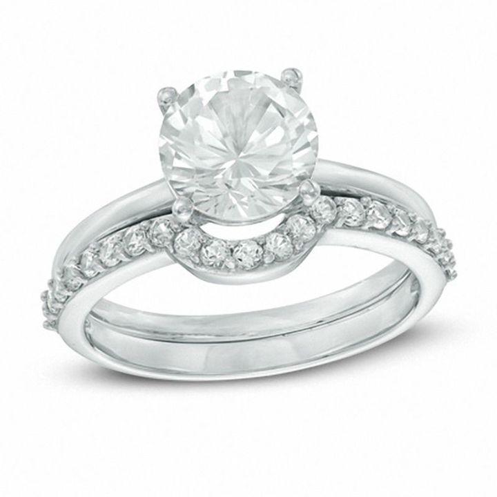 Mariage - 8.0mm Lab-Created White Sapphire Bridal Set in 10K White Gold