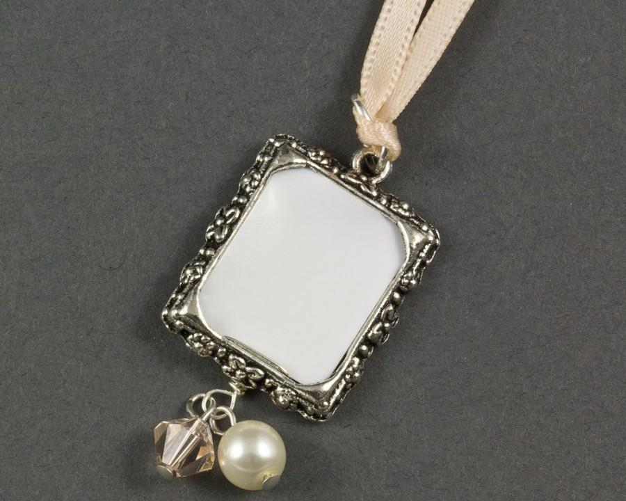 Wedding - Wedding Bouquet Photo Frame Charm with Crystal and Pearl, Bridal Photo Frame Charm, Memorial Wedding Charm, Wedding Bouquet Jewellery