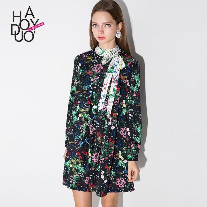 Mariage - Oversized Vogue Printed Floral Fall Tie Dress - Bonny YZOZO Boutique Store