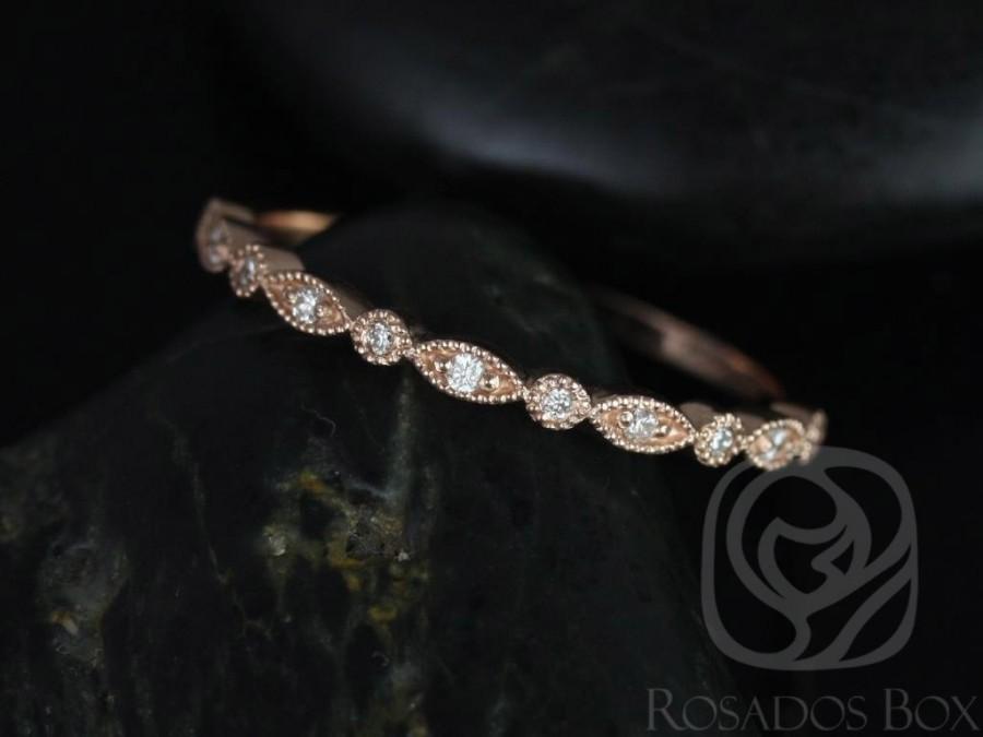 زفاف - Rosados Box Gwen/Ultra Petite Bead & Eye 14kt Rose Gold Vintage WITH Hand Milgrain Diamonds HALFWAY Eternity Band