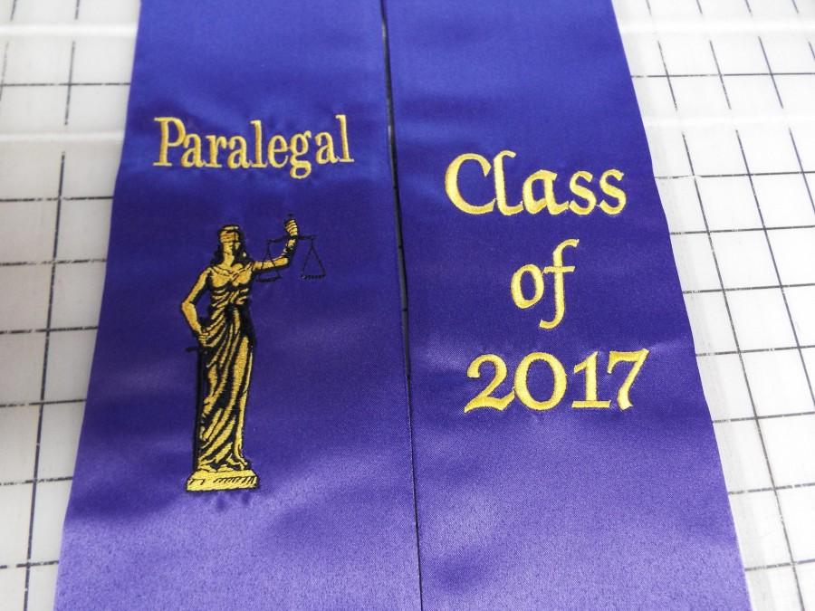Hochzeit - Graduation Pointed  stoles / Paralegal with Lady Justice Logo / Class of 201X /Design your Graduation stoles