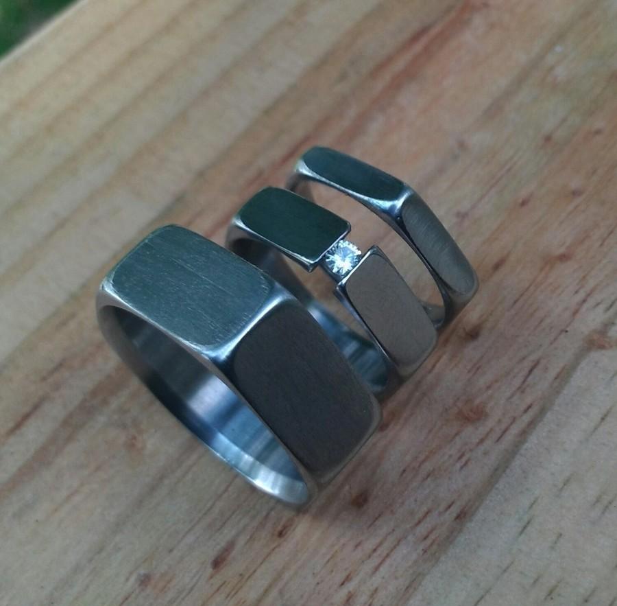 زفاف - Titanium Rings, Wedding Rings, Moissanite Ring, Engagement Ring, Tension Set Ring, His and Hers Rings, Wedding Ring Set, Custom Made Ring
