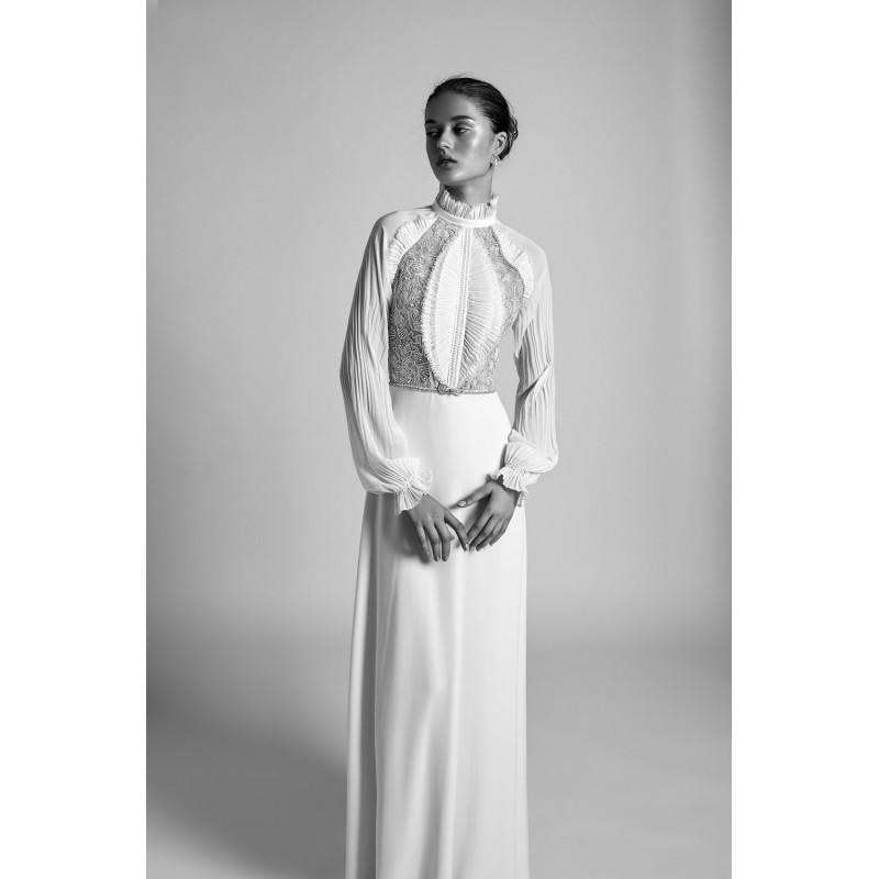 Wedding - Alon Livne White 2018 VIOLET Ruffle Column Elegant Floor-Length Ivory Bishop Sleeves High Neck Satin Bridal Gown - Brand Wedding Store Online