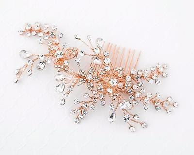 Wedding - Bridal Comb Of Rose Gold Filigree Flowers