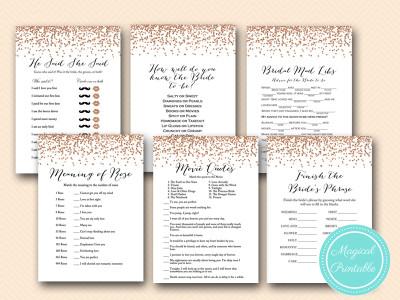 Wedding - Rose Gold Confetti Bridal Shower Games - Magical Printable
