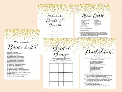 زفاف - Gold Confetti Bridal Shower Game Set - Magical Printable