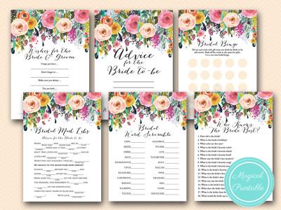 زفاف - Floral Shabby Chic Garden Bridal Shower Games - Magical Printable