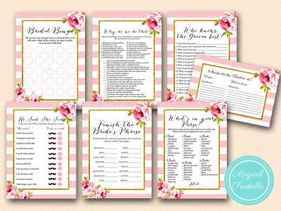 Wedding - Floral Pink Chic Bridal Shower Games - Magical Printable