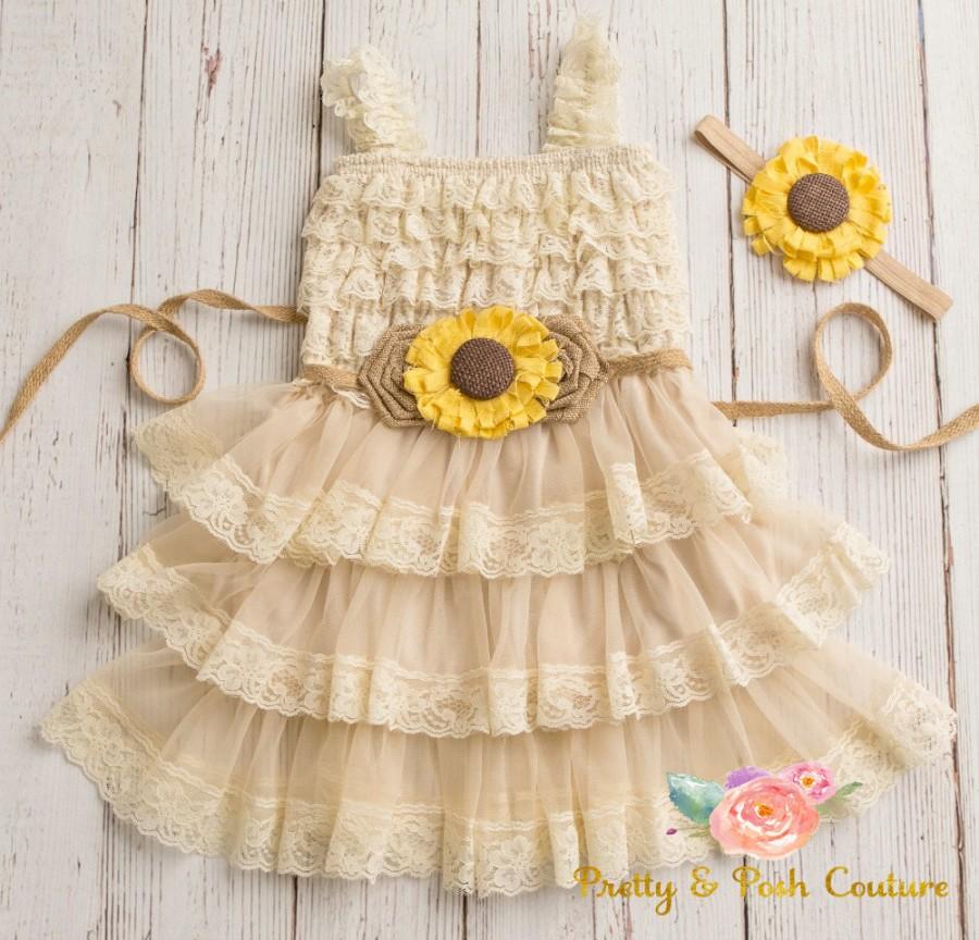Wedding - lace flower girl dress-rustic flower girl dress- lace girls dress- lace baby dress- Burlap wedding dress- country flower girl- girls dress
