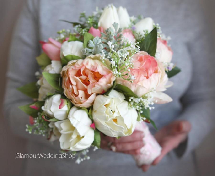 Wedding - Wedding Flowers Bridal Bouquet Wedding Bouquets Peonies Roses Artificial Bouquet with Boutonniere Blush Pink Brooch Bouquet - $159.99 USD