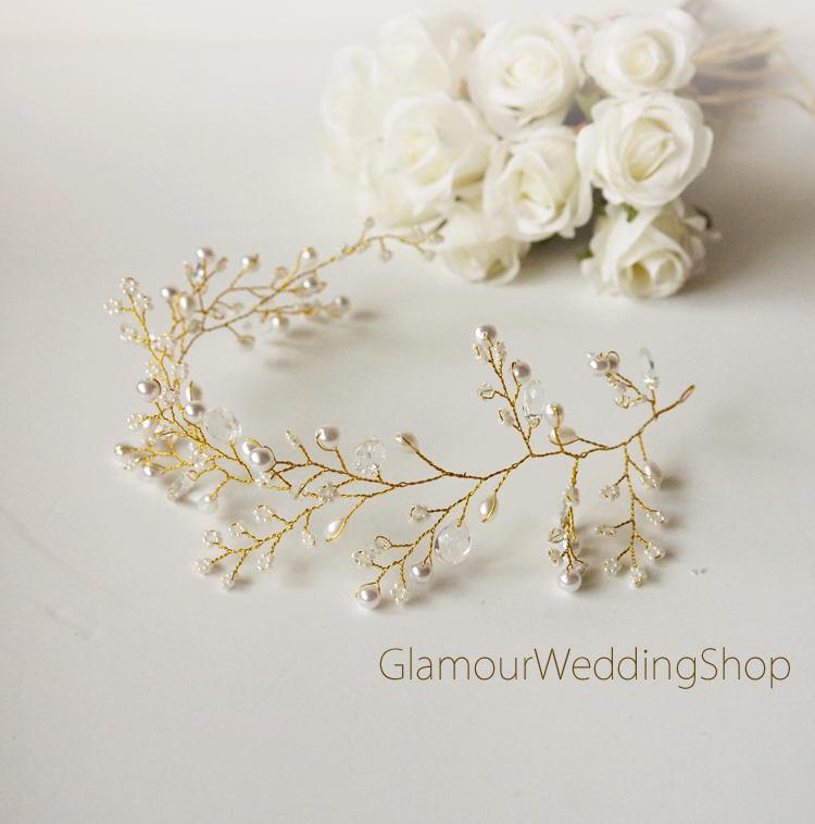 زفاف - Sale - Wedding Headband Bridal Hair Jewelry Bridal Headband Wedding Headpiece Gold Hair Accessories Bridal Hair - $24.99 USD