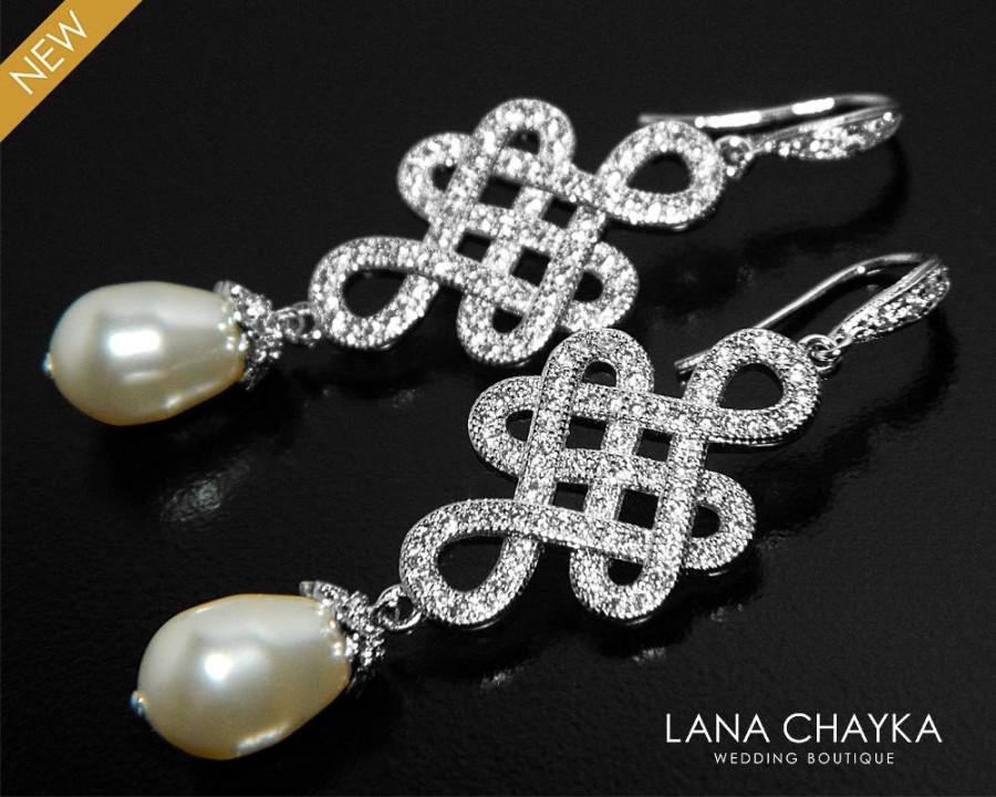 زفاف - Pearl Chandelier Bridal Earrings, Victorian Pearl Wedding Earrings, Swarovski Ivory Pearl Silver Earrings, Teardrop Pearl CZ Dangle Earrings - $37.90 USD
