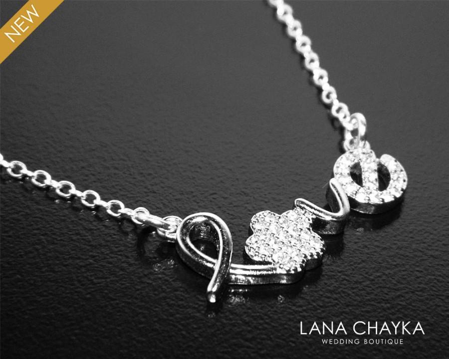 زفاف - LOVE Script Necklace, Love Pendant Necklace, Dainty CZ Love Necklace, Wedding Love Necklace, Bridal Bridesmaid Necklace, Love CZ Jewelry - $26.50 USD