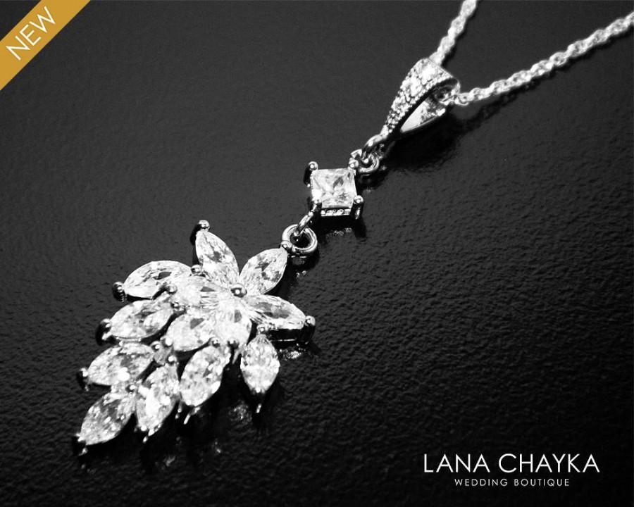 Свадьба - Cubic Zirconia Bridal Necklace Crystal Silver Wedding Necklace Floral CZ Necklace Sparkly Crystal Necklace Bridal Wedding Crystal Jewelry - $25.00 USD