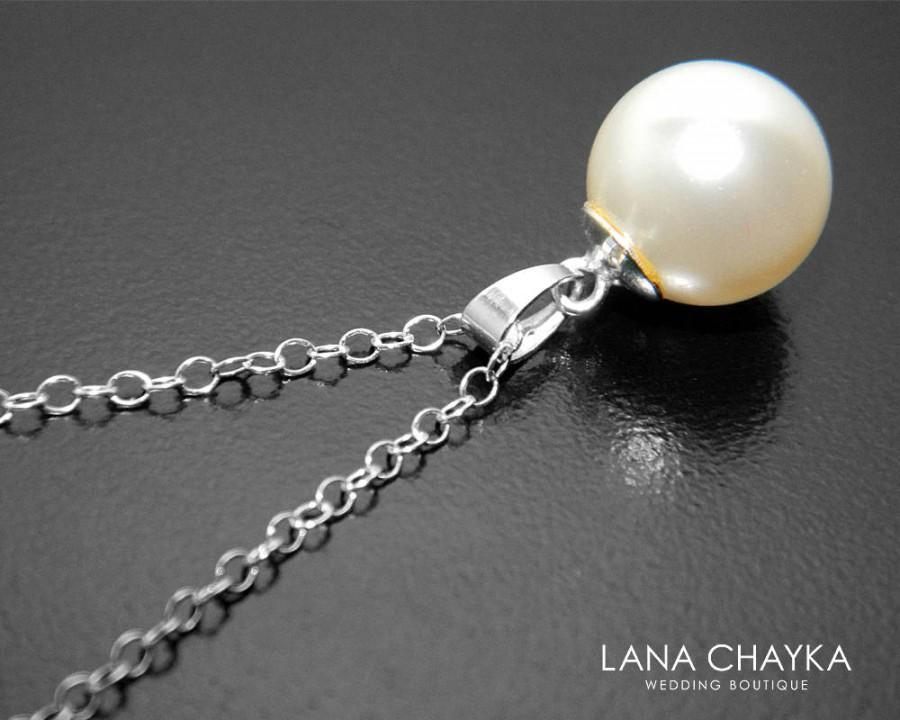 Wedding - Simple White Pearl Bridal Necklace, Swarovski 10mm Pearl 925 Sterling Silver Necklace, Wedding Pearl Drop Necklace Bridal Bridesmaid Jewelry - $19.90 USD