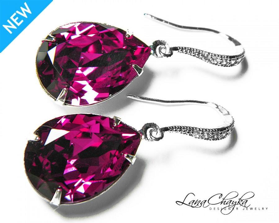 Hochzeit - Fuschia Crystal Earrings, Swarovski Fuschia Silver Teardrop Earrings, Mother of The Bride Pink Earrings, Hot Pink Earrings FREE US Shipping - $29.50 USD