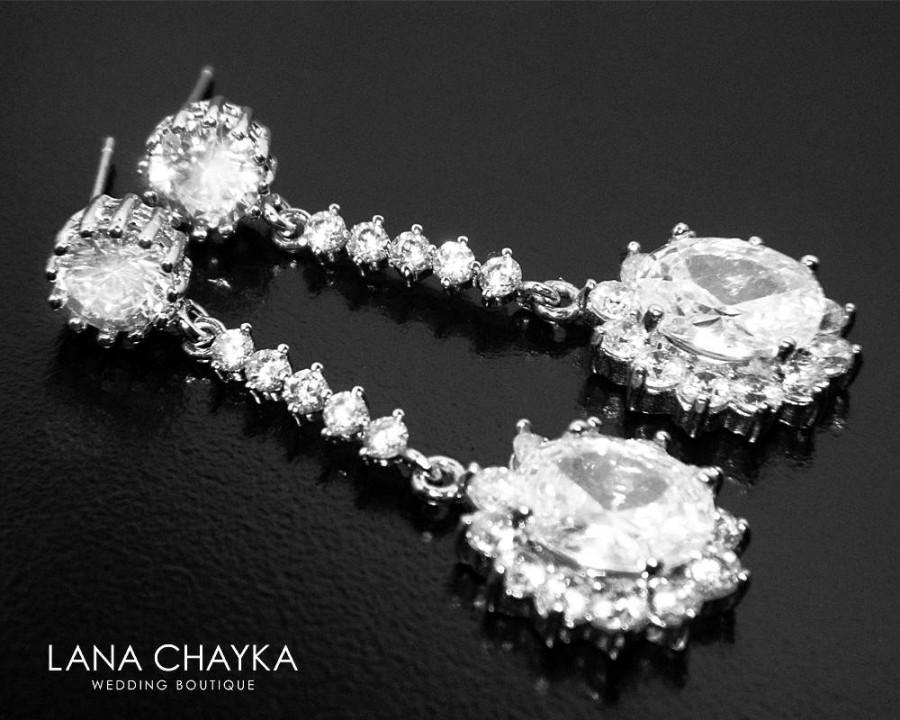 Mariage - Cubic Zirconia Bridal Earrings Crystal Silver Wedding Earrings CZ Chandelier Sparkly Earrings Bridal Vintage Style Earrings Prom Earrings - $29.00 USD