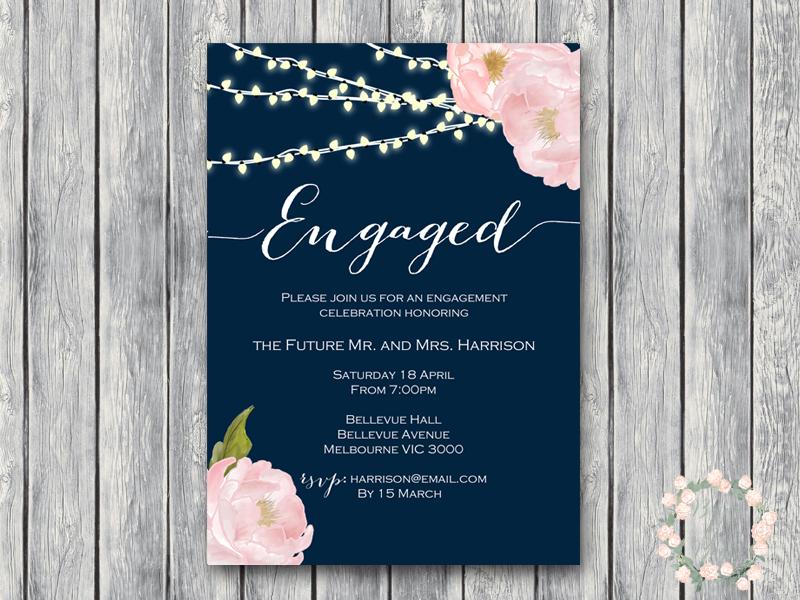 Wedding - Peonies Night Strings Engagement Party Invitations