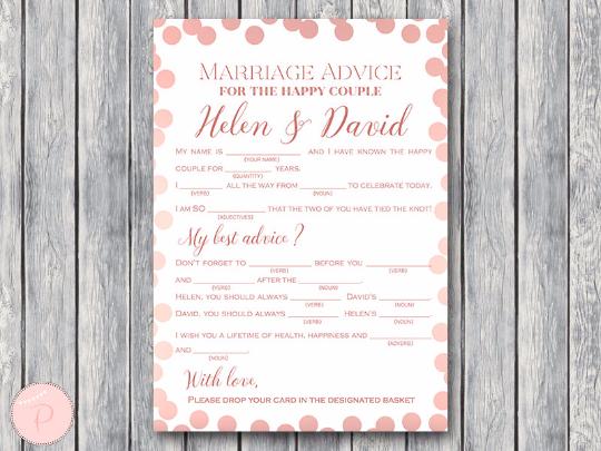 Hochzeit - CUSTOM Marriage advice cards, Mad Libs - Bride & Bows