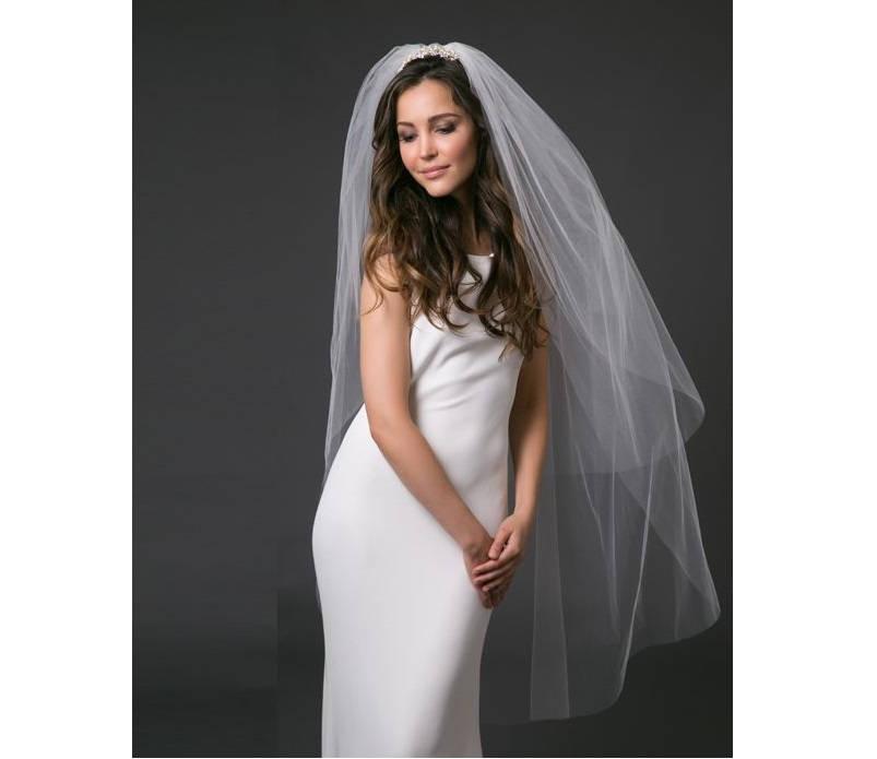Mariage - Waltz Wedding Veil, Bridal Veil with Soft Plain Simple Raw Cut Edge 2T, 2 Layer  - Bright White, White, Ivory and Light Ivory