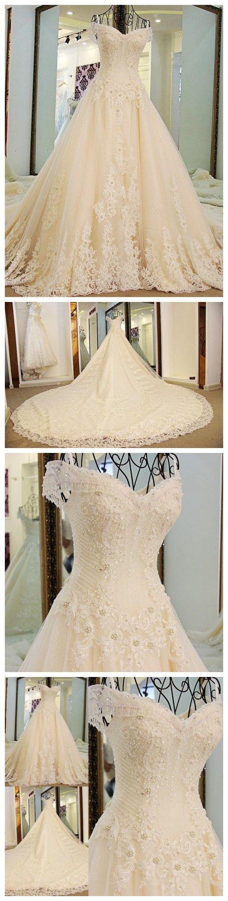 Свадьба - A-line Princess Off-the-Shoulder Wedding Dresses, Gorgeous Appliqued Wedding Dresses. ASD2626