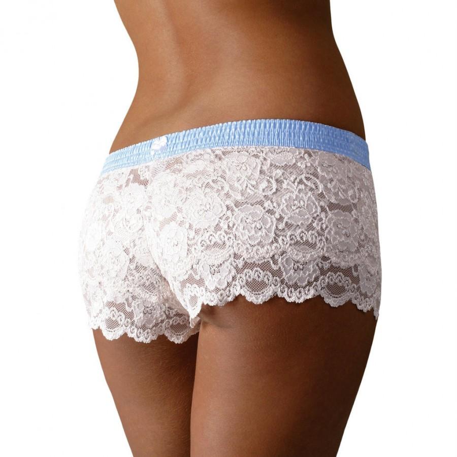 Wedding - Ivory Lace Boxers with Light Blue Dot FOXERS Band