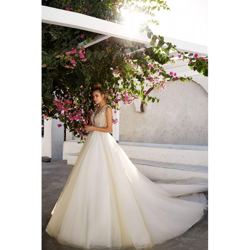 زفاف - Eva Lendel 2017 Prue Sleeveless Elegant V-Neck Champagne Chapel Train Ball Gown Beading Tulle Bridal Gown - Branded Bridal Gowns