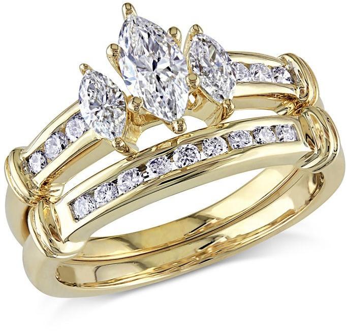 زفاف - 1 CT. T.W. Marquise Diamond Three Stone Bridal Set in 14K Gold