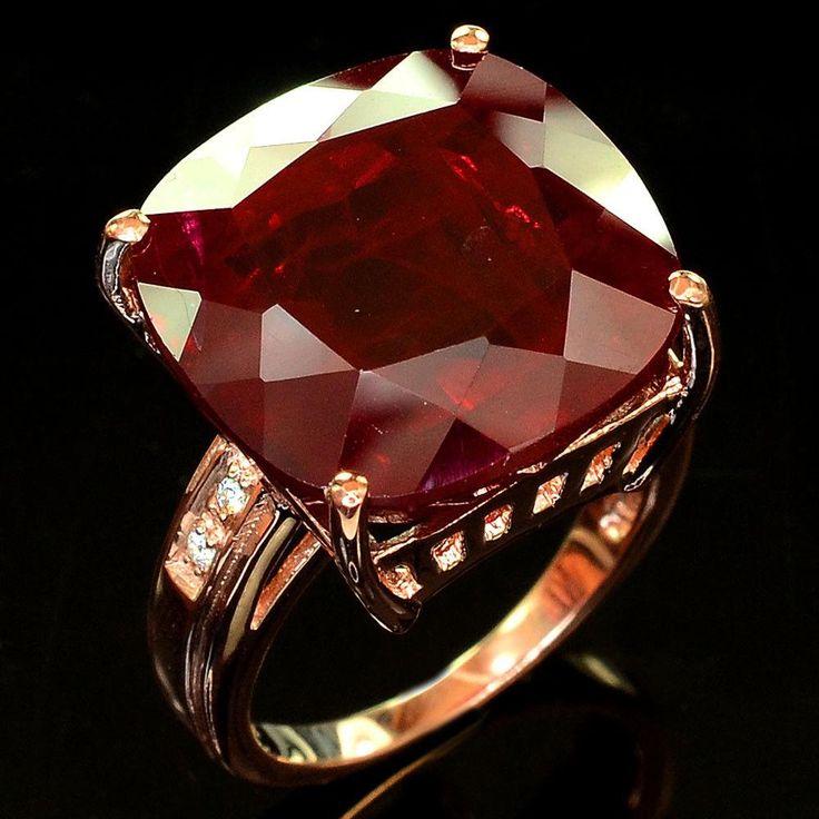 زفاف - A 14K Rose Gold Natural Vintage Style 26.55CT Cushion Cut Blood Red Ruby Ring