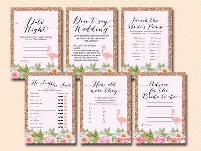 Hochzeit - Rose Gold Flamingo Bridal Shower Games - Magical Printable