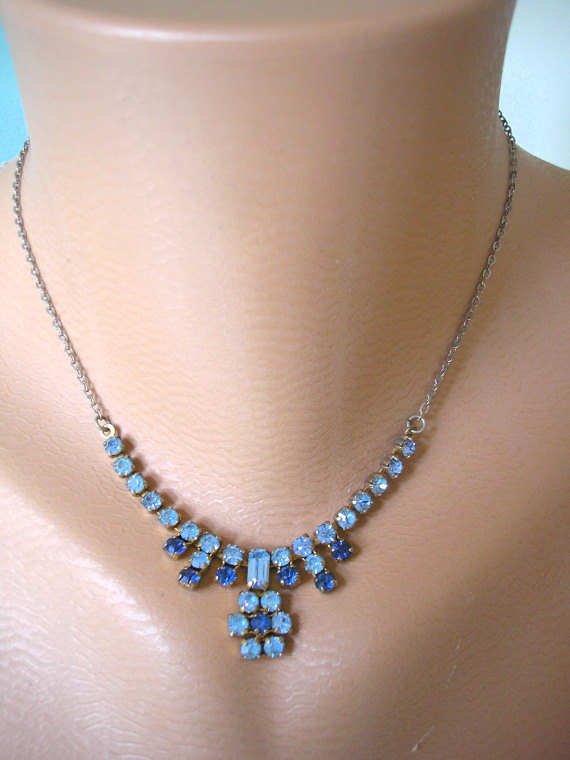 زفاف - Blue Rhinestone Necklace