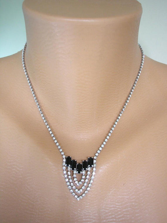 زفاف - Black And White Rhinestone Necklace