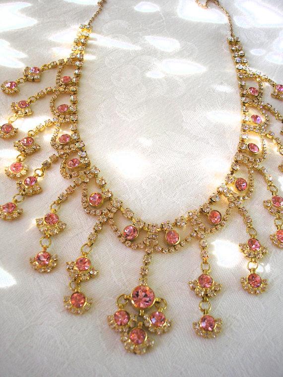 Wedding - Pink Rhinestone Necklace