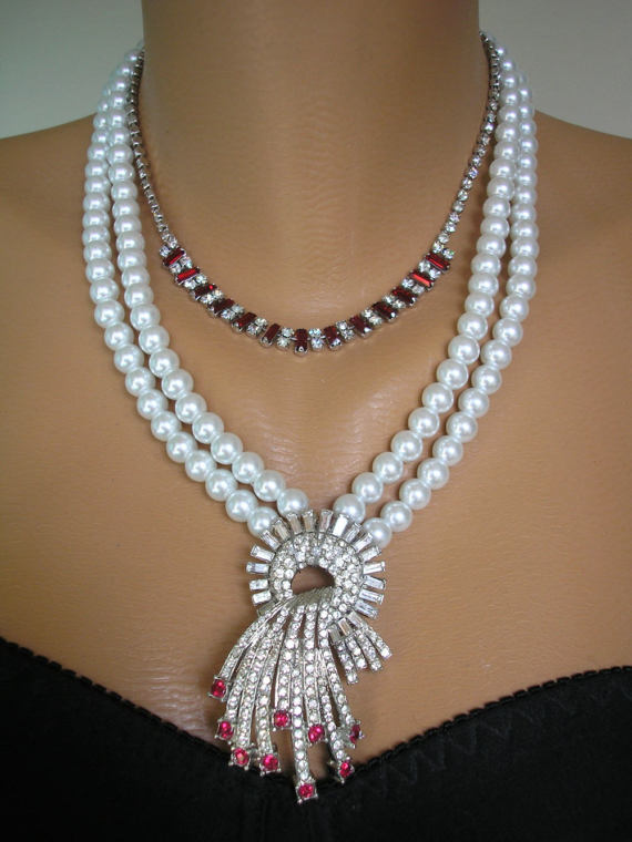 زفاف - Pearl And Ruby Necklace