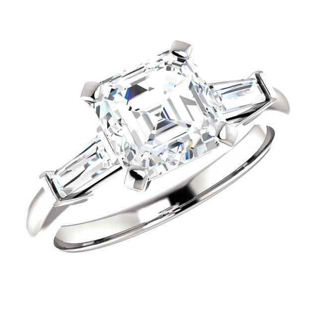 Mariage - Raven Fine Jewelers, 1.80 Carat Asscher Cut Supernova Moissanite & Tapered Baguette Diamond Engagement Ring, Asscher Rings, Moissanite Rings, Handmade Rings - $2560.00 USD