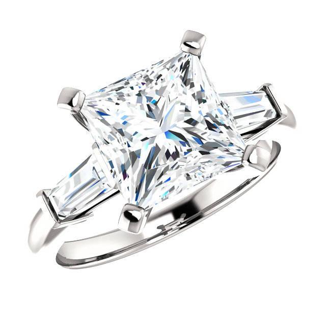 زفاف - Raven Fine Jewelers, 3.10 Carat Princess Cut NEO Moissanite & Tapered Baguette Diamond Engagement Ring, Square Rings, NEO Moissanite Rings, Handmade Rings - $3910.00 USD