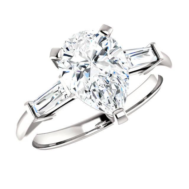 زفاف - Raven Fine Jewelers, 2.10 Carat Pear Cut Forever One Moissanite & Tapered Baguette Diamond Engagement Ring, Pear Cut Rings, Moissanite Rings, Handmade Rings - $3195.00 USD