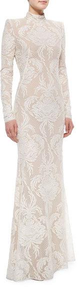 Wedding - Alexander McQueen Long-Sleeve Swiss Dot Damask Lace Gown