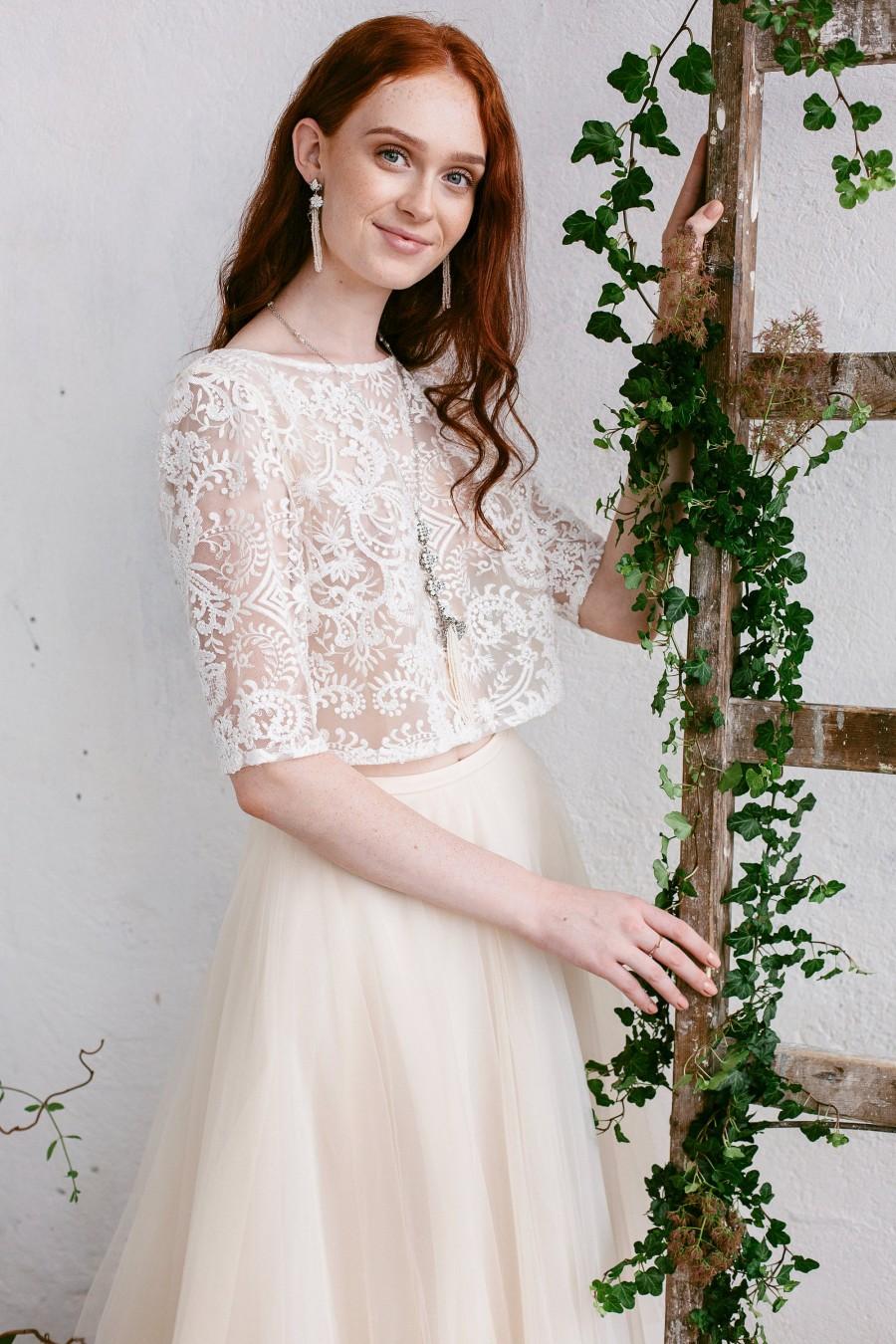 Hochzeit - Wedding Top Lace, Wedding Separates  Top,  Ivory Off White  Lace Top, Wedding Blouse, Bridal Separates, Wedding Crop Top  -ASTRID