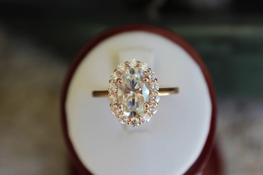 Hochzeit - 3.00 Carat Oval Moissanite & Diamond Flower Shared Prong Halo Engagement Ring 14k Rose Gold, 11x7mm Harro Moissanite Engagement Rings - $2975.00 USD