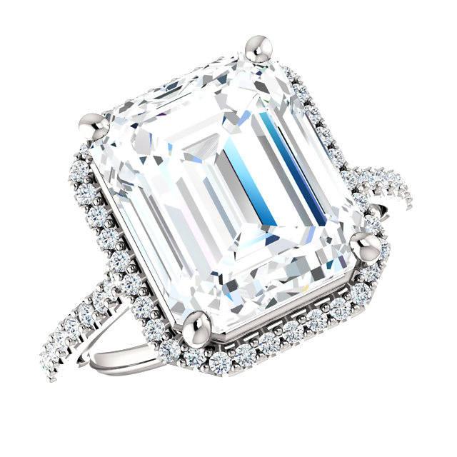 زفاف - 7 Carat Emerald Harro Moissanite & Diamond Halo Engaegment Ring 18k or Platinum, Emerald Moissanite Rings, Luxury Rings, 7.00 CT Moissanite - $6875.00 USD