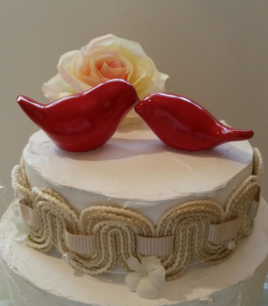 Mariage - Bird Wedding Cake Topper Red Love Birds Original Design Ceramic Home Decor Wedding Keepsake, Wedding Favor