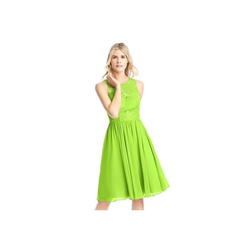 Hochzeit - Lime_green Azazie Victoria - Knee Length Chiffon And Lace Scoop Illusion Dress - Cheap Gorgeous Bridesmaids Store