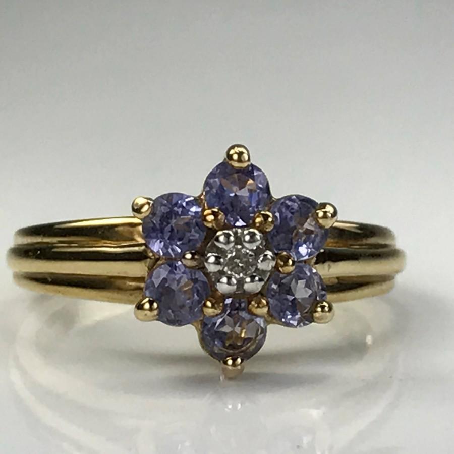 Свадьба - Vintage Tanzanite Ring. Diamond Accent. 10k Yellow Gold. Estate Jewelry. Unique Engagement Ring. December Birthstone. 24th Anniversary Gift