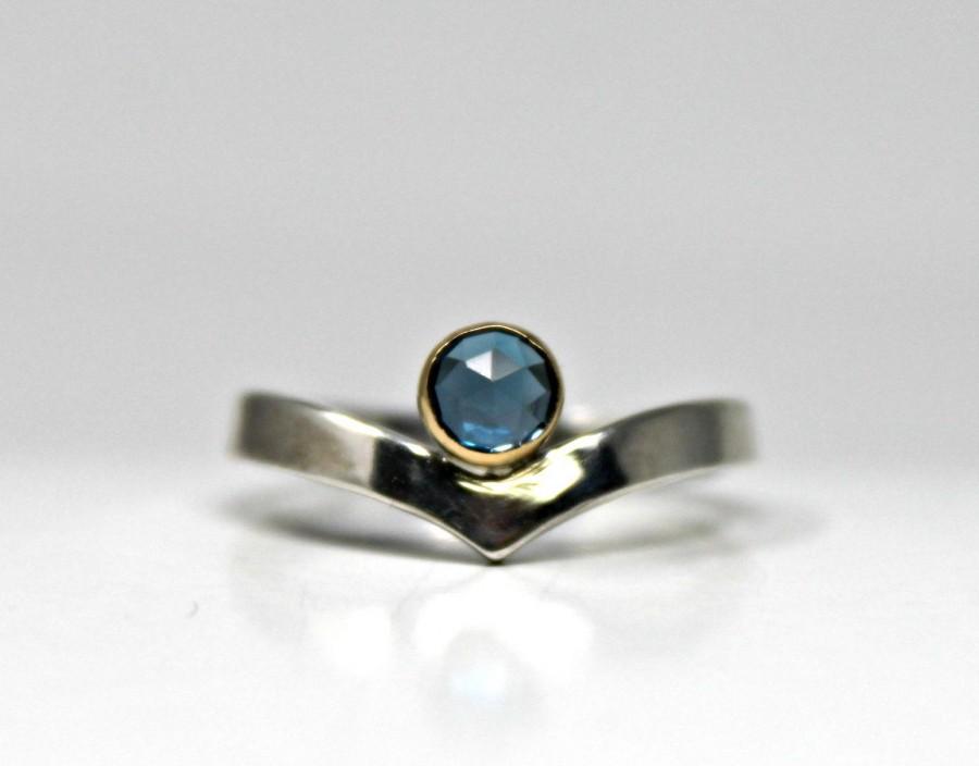 Wedding - Clothing Gift. London Blue Topaz V Ring 0.10 ct Diamond Heart Shaped Ring Chevron Ring Alternative Engagement Ring Modern Ring